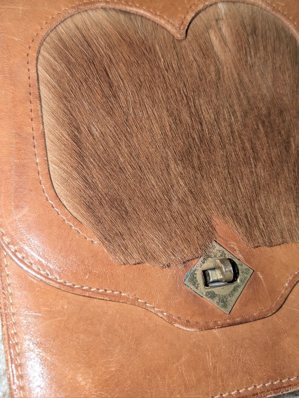 Tan Leather Haircalf Shoulder Bag with Turnlock Vintage